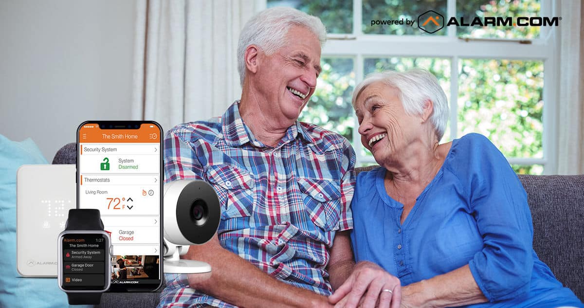 Elderly couple and Alarm.com device bundle